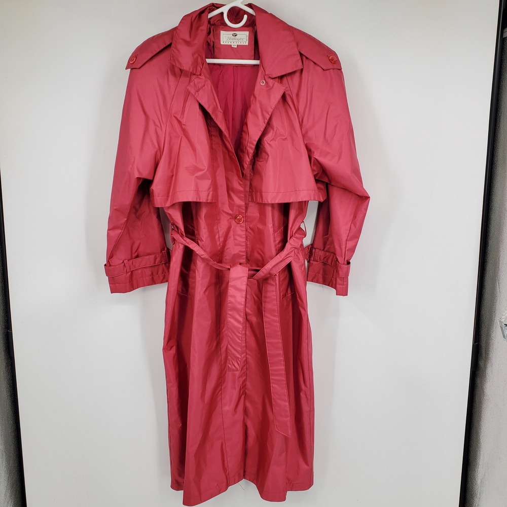 Vintage Worthington Pink Trench Coat Double Breasted Belt 12P Y2K Retro Academia
